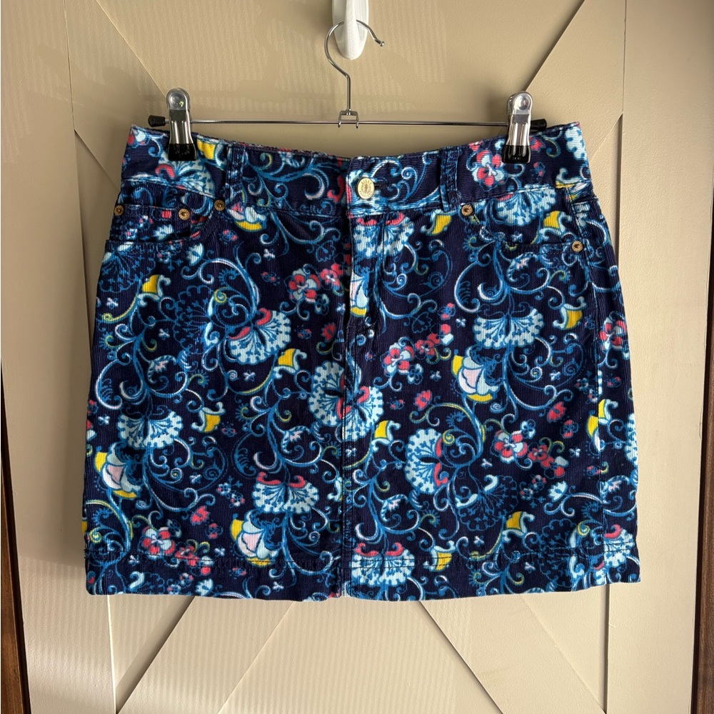 Lilly Pulitzer Corduroy Skirt Womens Size 2 Blue Floral Paisley Print EUC